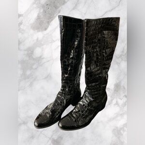 Gabor Black Leather crocadile knee high boot  size 7.5